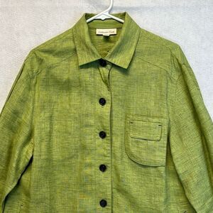 COLDWATER CREEK 100% Linen Utility Button Jacket Drawstring Hem Green Large EUC
